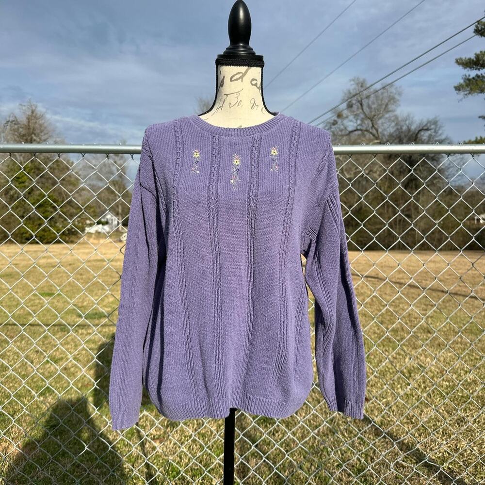 Vintage Purple Floral Embroidered Knitted Sweater